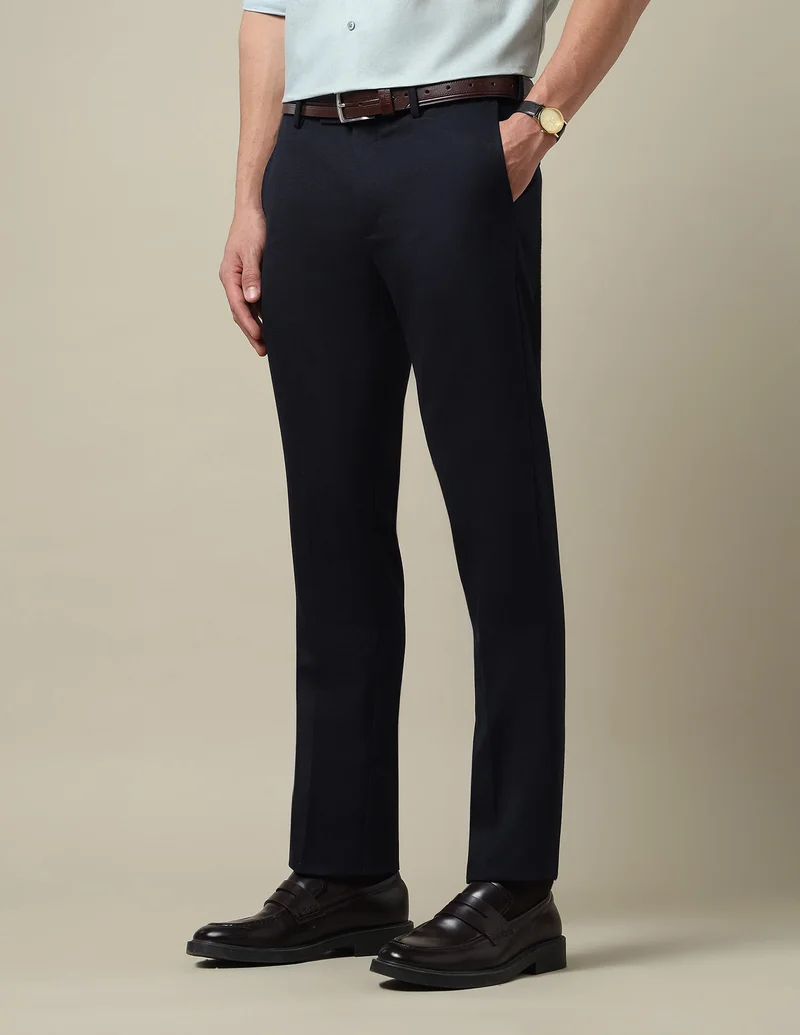 Arrow Navy Dobby Weave Textured Trousers for Men | Best Price UAE