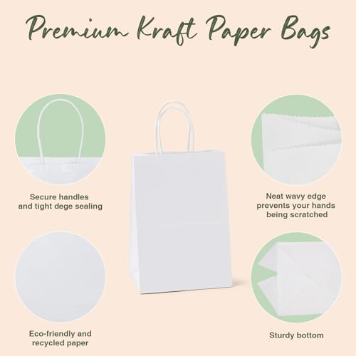 GSSUSA 5.25x3.75x8 20Pcs White Paper Bags With Handles?Small Gift Bags for Shopping,Craft,GroceryParty,Retail,Lunch,Business,Wedding,Merchandise,Boutique - Image 4