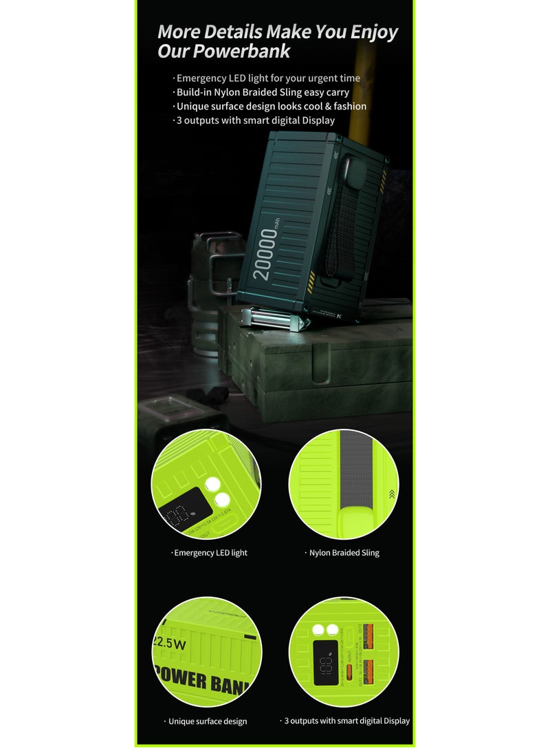 وبو بنك طاقة بسعة 20,000 مللي أمبير في الساعة، سعة كبيرة 22.5 وات، شحن سريع، طاقة متنقلة، شاشة رقمية ذكية، معدات عمر البطارية الخارجية، ثلاثة منافذ للشحن السريع - Image 5