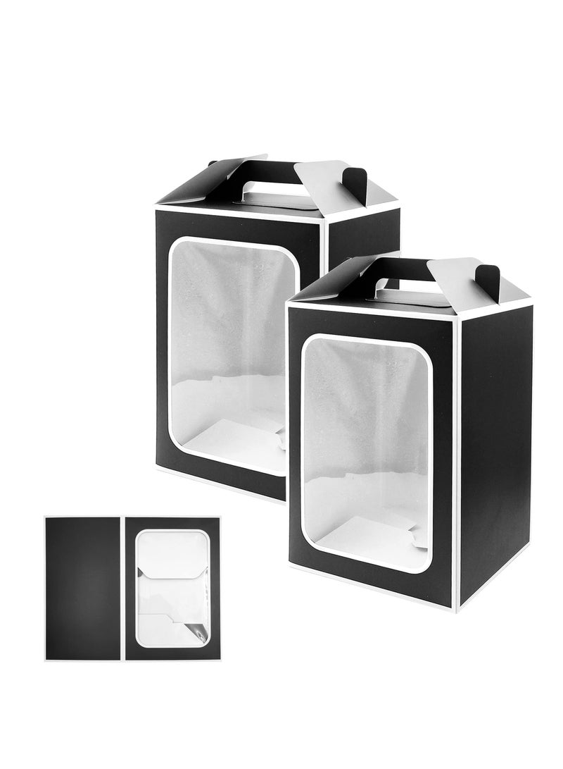 Excefore Tote Paper Bags with Transparent Window, 10 Pcs Gift Bags with Window, 9.8 x 7 x 5.1inch Flower Bouquet Paper Gift Bags with Handles, for Wedding Party Bagsm, Bridal Shower (Black)  - Image 1