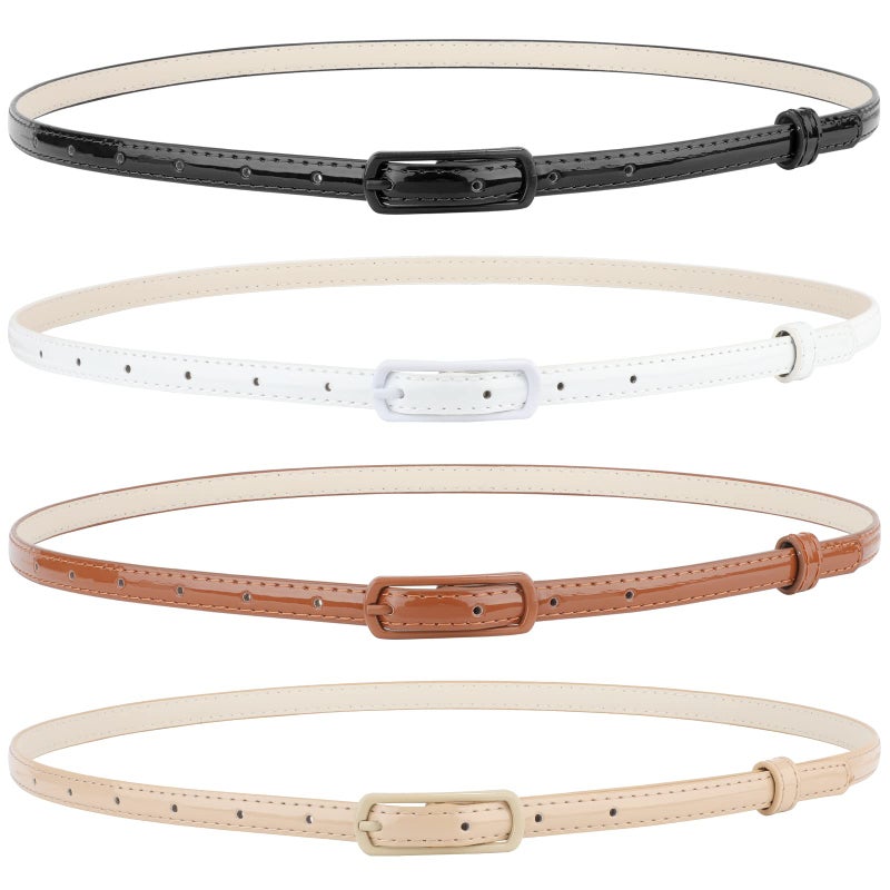 SUOSDEY 4 Pack Thin Belts for Women Skinny Leather Belts with Metal Buckle for Dresses Pants Jeans - Image 1