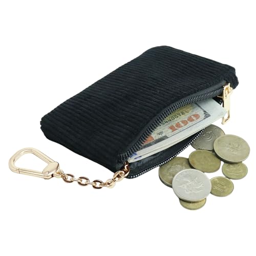 AGBIADD Corduroy Keychain Coin Purse – Medium Size Change Purse, Keychain Pouch Wallet for Women and Men (Corduroy Black) - Image 2