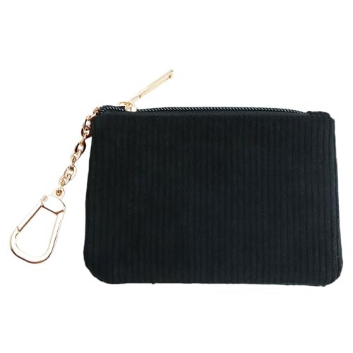 AGBIADD Corduroy Keychain Coin Purse – Medium Size Change Purse, Keychain Pouch Wallet for Women and Men (Corduroy Black) - Image 1