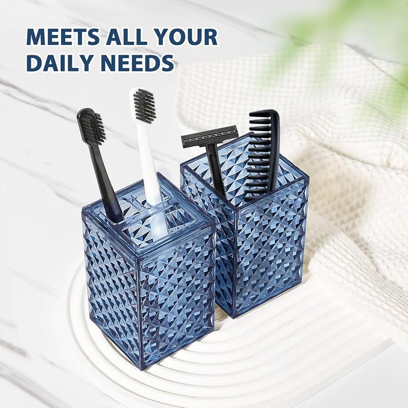 RYTOXILO Bathroom Accessories Set, 4 Pack Blue Acrylic Bath Accessory Sets Complete, Diamond Soap Dispenser and Toothbrush Holder Bathroom Counter Sink Set, Boho Modern Bathroom Decor - Image 4