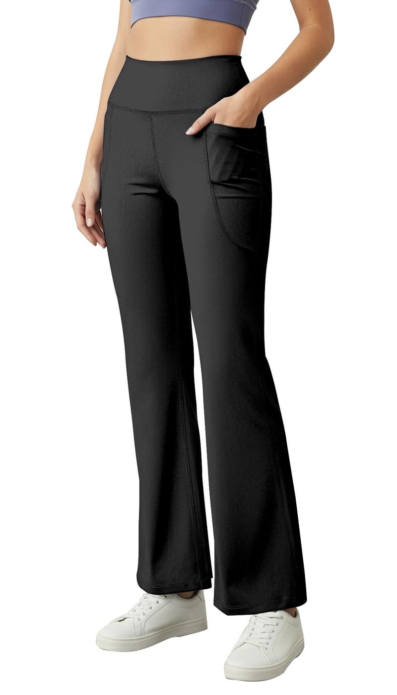 Mehrang High Waist Wide Leg with Side Pockets || Stretchable Tights || Sports Fitness Activewear Yoga Pants for Women (in, Alpha, M, Regular, Black) - Image 1
