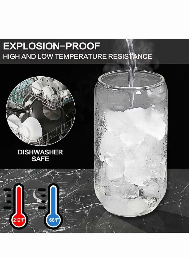 سيوسي Can على شكل أكواب زجاجية مع قش زجاجي وأغطية الخيزران ، 4 أجزاء من كوب مائي كوب شرب كوب شرب مع قش للماء وشراب مختلط لأي مشروب وأي مناسبة (500 مل) - Image 3