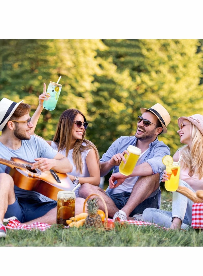 سيوسي Can على شكل أكواب زجاجية مع قش زجاجي وأغطية الخيزران ، 4 أجزاء من كوب مائي كوب شرب كوب شرب مع قش للماء وشراب مختلط لأي مشروب وأي مناسبة (500 مل) - Image 4