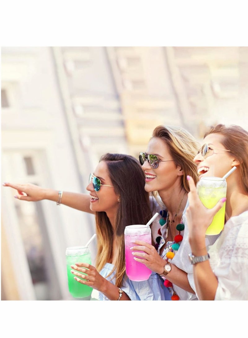 سيوسي Can على شكل أكواب زجاجية مع قش زجاجي وأغطية الخيزران ، 4 أجزاء من كوب مائي كوب شرب كوب شرب مع قش للماء وشراب مختلط لأي مشروب وأي مناسبة (500 مل) - Image 5