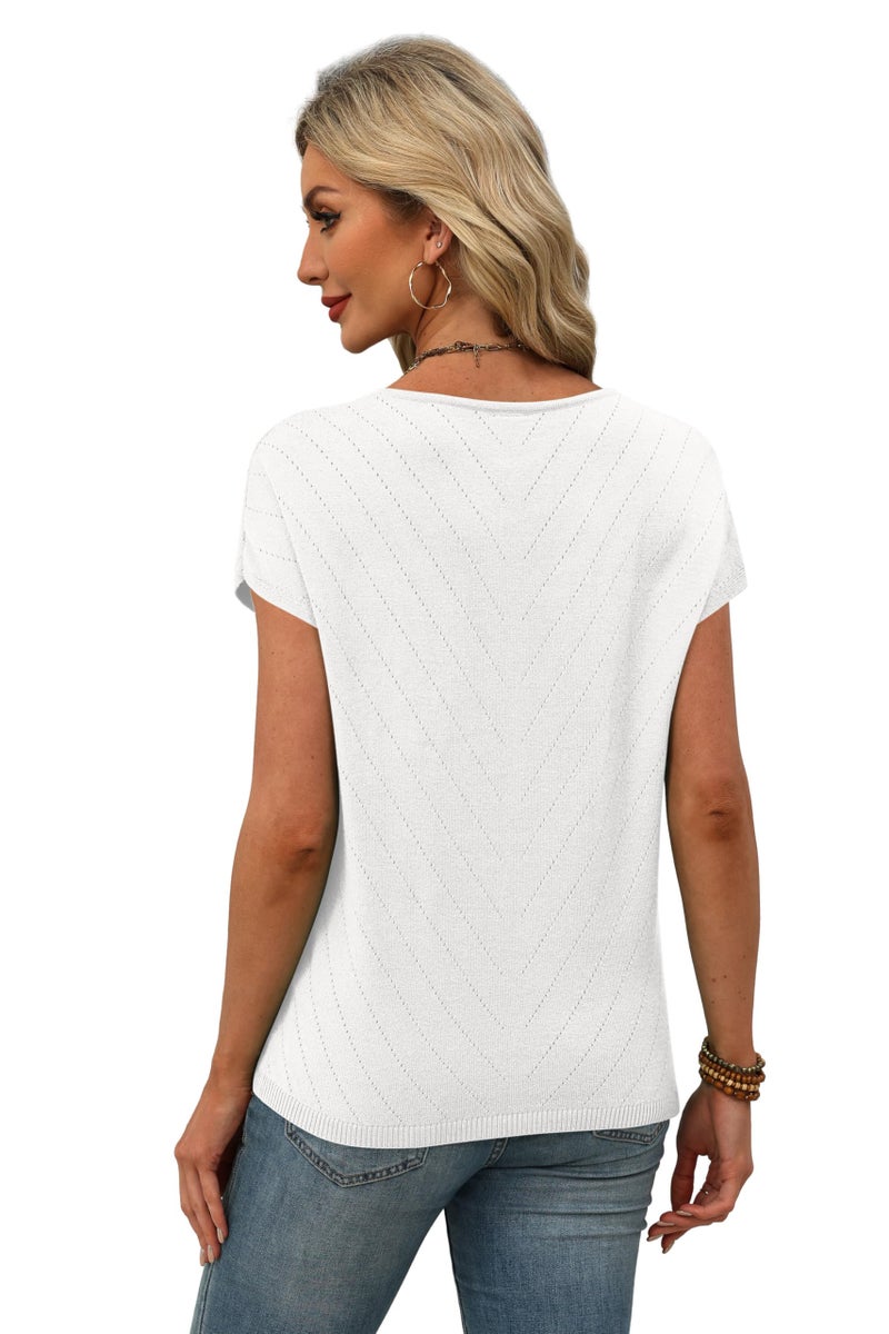 WIHOLL Womens Summer Tops Trendy Casual Cap Short Sleeve Sweater Beach Vacation Clothes Travel Outfits 2026 Casual Scoop Neck T Shirts Soft Cute Spring Tops Tshirts Shirts for Women White L - Image 5
