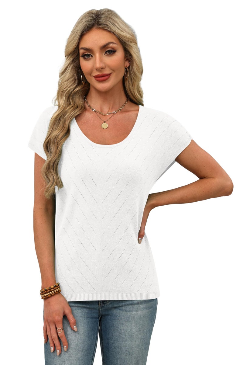 WIHOLL Womens Summer Tops Trendy Casual Cap Short Sleeve Sweater Beach Vacation Clothes Travel Outfits 2026 Casual Scoop Neck T Shirts Soft Cute Spring Tops Tshirts Shirts for Women White L - Image 4