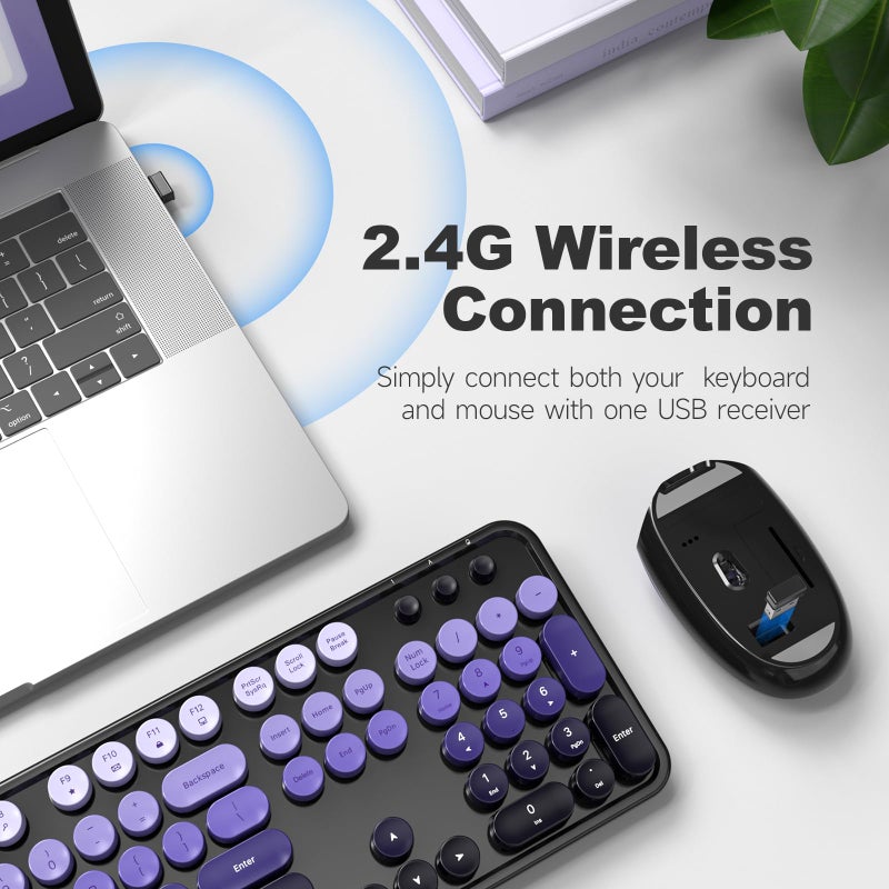 MOWUX Wireless Keyboard and Mouse Combo, MOWUX Colorful Computer Full Size 2.4G Plug and Play Wireless Typewriter Keyboard and Mouse Set for Computer, Desktop, PC (Black& Purple Gradient) - Image 2