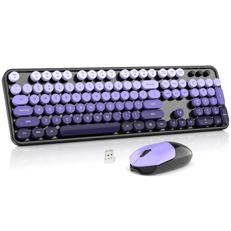 MOWUX Wireless Keyboard and Mouse Combo, MOWUX Colorful Computer Full Size 2.4G Plug and Play Wireless Typewriter Keyboard and Mouse Set for Computer, Desktop, PC (Black& Purple Gradient) - Image 1