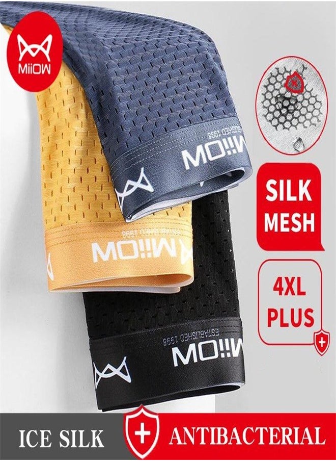MIIOW - 3Pcs  Mesh Men Boxer Underwear Graphene Antibacterial Male Panties Ice Silk Underpants Breathable  Boxershort - Image 1