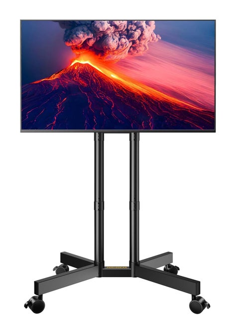 حامل تلفزيون قابل للدحرجة لأجهزة تلفزيون بلازما/LCD/LED مقاس 32-70 بوصة، ارتفاع حامل التلفزيون قابل للتعديل مع إمالة من -15 درجة إلى +5 درجات، حامل تلفزيون بعجلات حتى 40 كجم، أقصى حد VESA 400 × 400 مم