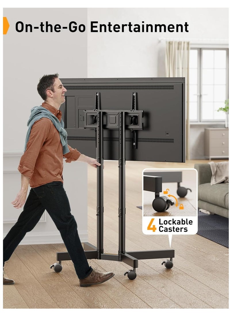ماركة غير محددة - حامل تلفزيون قابل للدحرجة لأجهزة تلفزيون بلازما/LCD/LED مقاس 32-70 بوصة، ارتفاع حامل التلفزيون قابل للتعديل مع إمالة من -15 درجة إلى +5 درجات، حامل تلفزيون بعجلات حتى 40 كجم، أقصى حد VESA 400 × 400 مم - Image 1