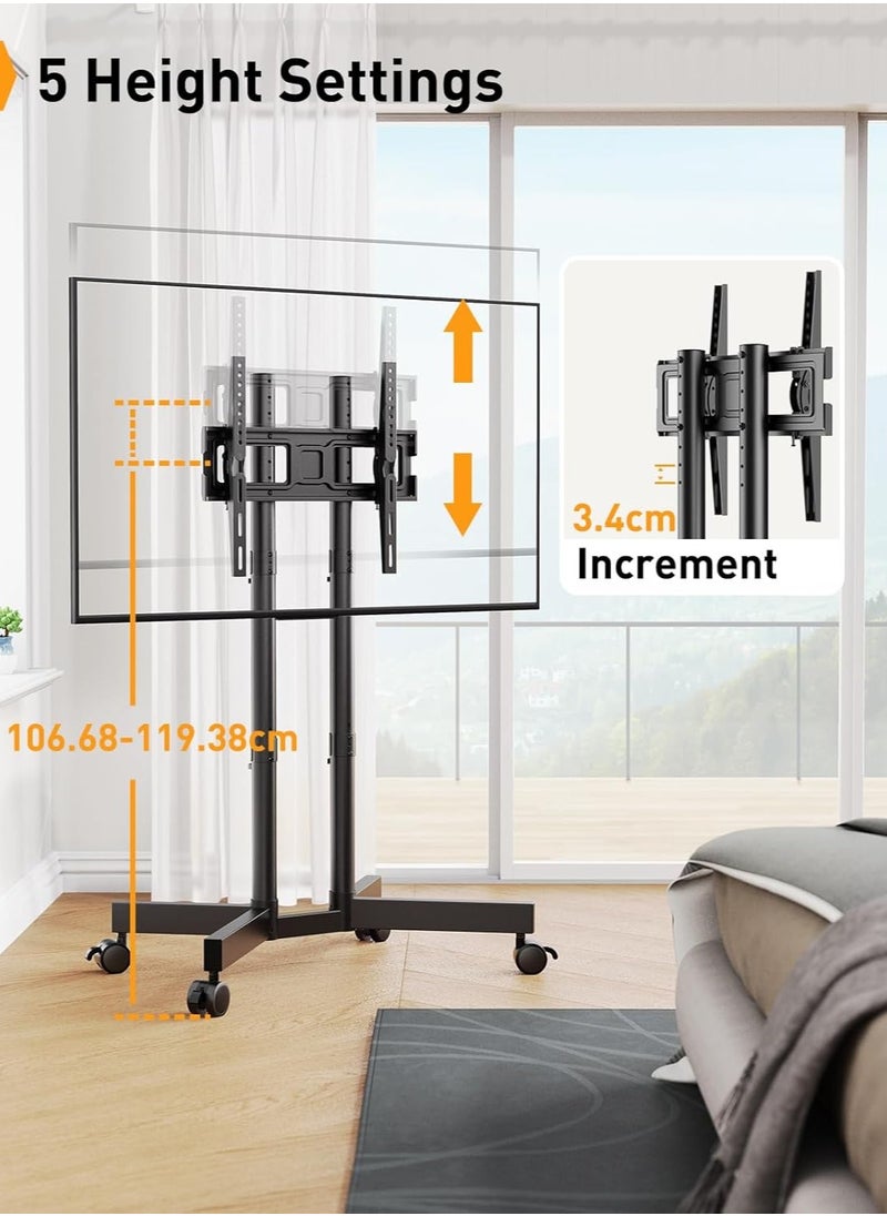 ماركة غير محددة - حامل تلفزيون قابل للدحرجة لأجهزة تلفزيون بلازما/LCD/LED مقاس 32-70 بوصة، ارتفاع حامل التلفزيون قابل للتعديل مع إمالة من -15 درجة إلى +5 درجات، حامل تلفزيون بعجلات حتى 40 كجم، أقصى حد VESA 400 × 400 مم - Image 1