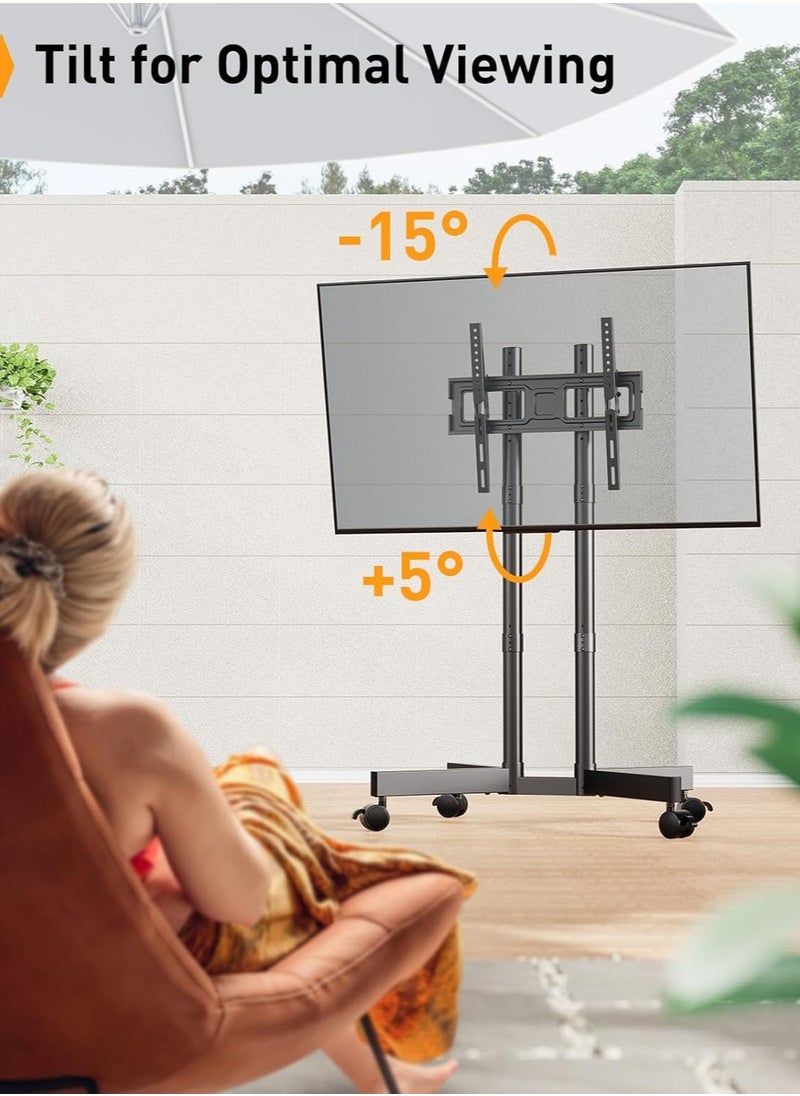 ماركة غير محددة - حامل تلفزيون قابل للدحرجة لأجهزة تلفزيون بلازما/LCD/LED مقاس 32-70 بوصة، ارتفاع حامل التلفزيون قابل للتعديل مع إمالة من -15 درجة إلى +5 درجات، حامل تلفزيون بعجلات حتى 40 كجم، أقصى حد VESA 400 × 400 مم - Image 1