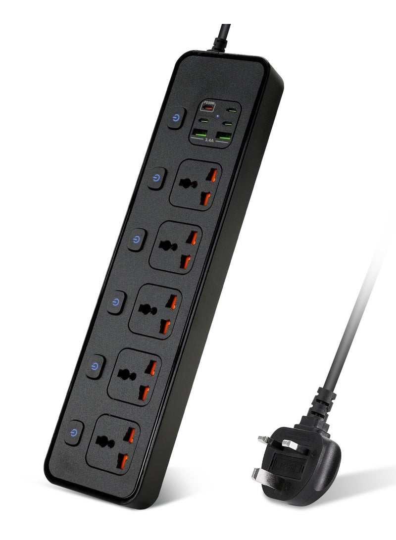 أنمي قطاع الطاقة ، 4 أس+2 أوسب + 2 بد ، 3 متر تمديد الحبل ، مقبس عالمي ، مناسبة لمكتب عنبر المسرح المنزلي ، أبيض وأسود ، أسود-4-واي - Image 1