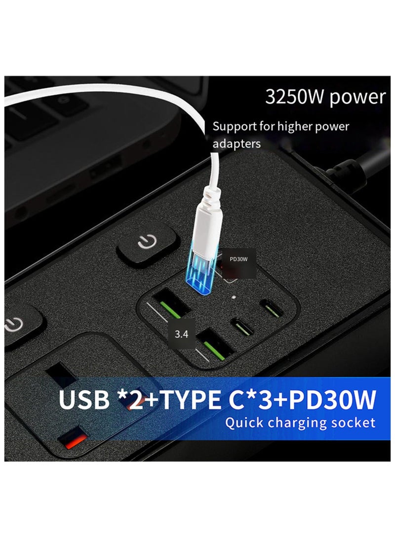 أنمي قطاع الطاقة ، 4 أس+2 أوسب + 2 بد ، 3 متر تمديد الحبل ، مقبس عالمي ، مناسبة لمكتب عنبر المسرح المنزلي ، أبيض وأسود ، أسود-4-واي - Image 2