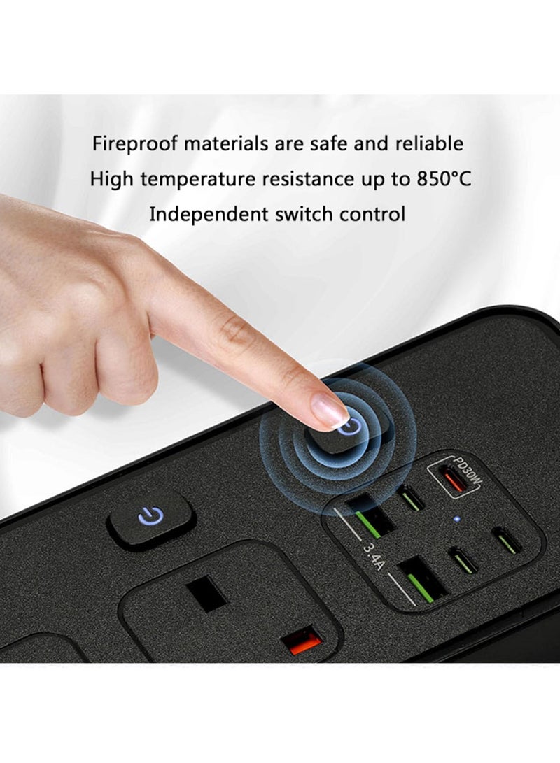 أنمي قطاع الطاقة ، 4 أس+2 أوسب + 2 بد ، 3 متر تمديد الحبل ، مقبس عالمي ، مناسبة لمكتب عنبر المسرح المنزلي ، أبيض وأسود ، أسود-4-واي - Image 4