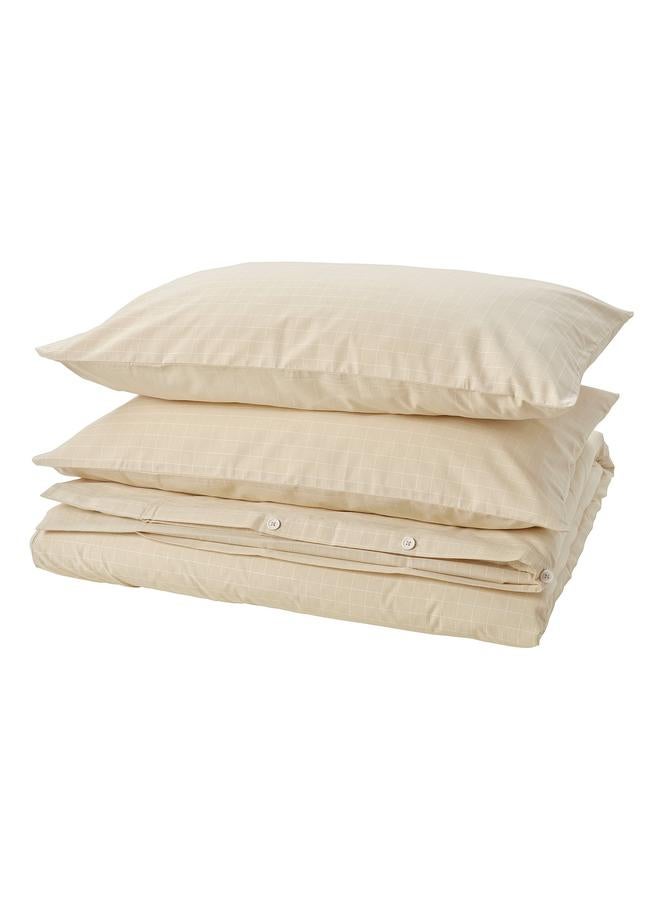 erorex Duvet cover and 2 pillowcases, beige/white, 240x220/50x80 cm - Image 1