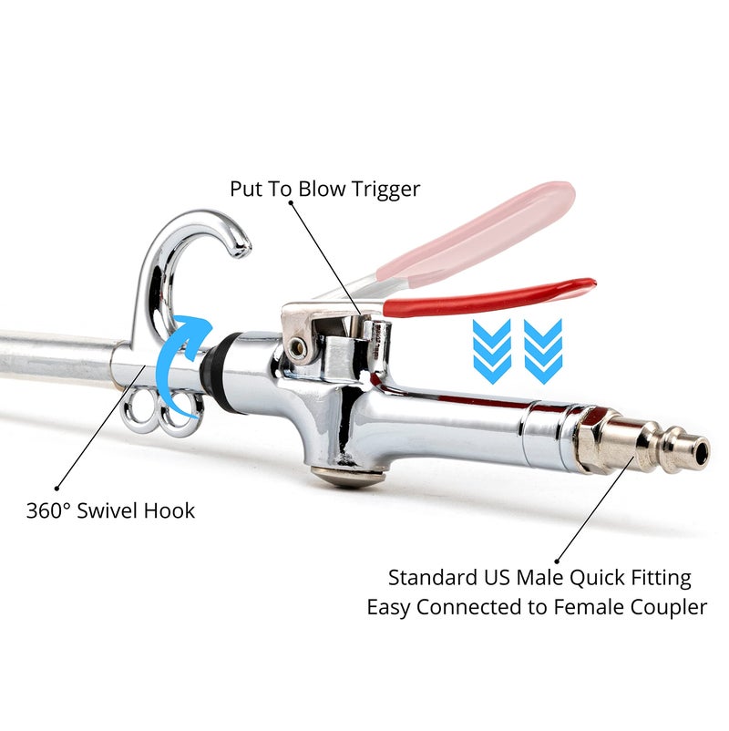 NEIKO 31122A High Flow Air Blow Gun, 17-26 Inch Extensible Air Nozzle Blow Gun, Pneumatic Air Compressor Accessories, Blow Gun Air Tool, Operating Pressure 80-120 PSI, 360 Degree Swivel Hook - Image 4