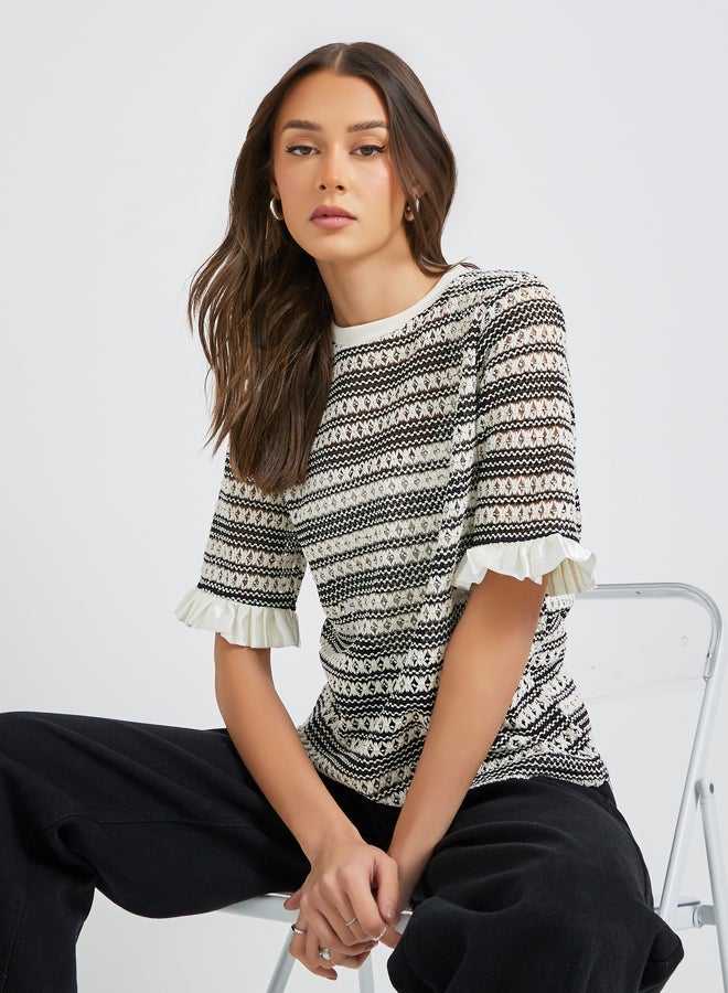 Styli Ruffled Edge Sleeve Round Neck Regular Fit T-Shirt - Image 4