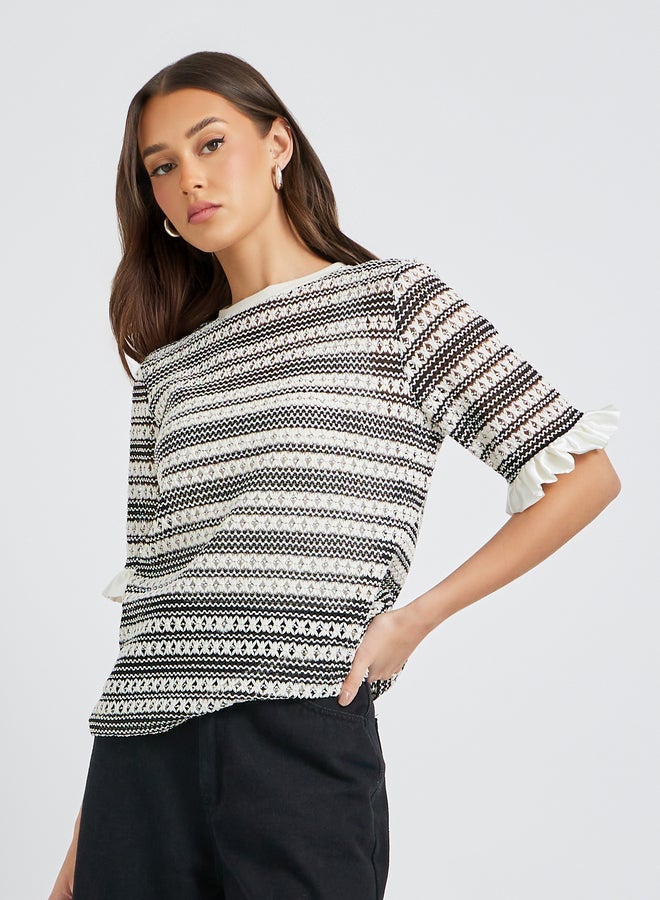 Styli Ruffled Edge Sleeve Round Neck Regular Fit T-Shirt - Image 1