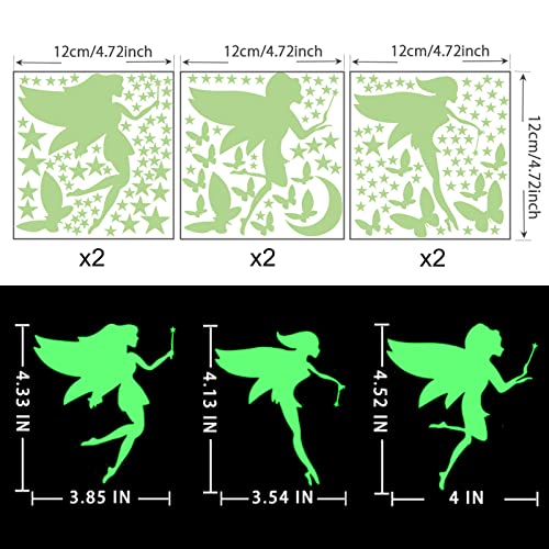 Robmoda Glow in The Dark Fairy Wall Decals, Luminous Fairies Wall Stickers Bedroom Ceiling Decoration, Butterfly and Star Room Decor for Girls Kids Princess - Image 5