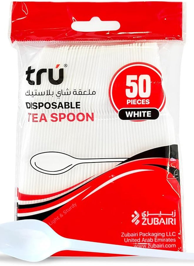 Tru - tru Plastic Tea Spoon White 50 Pc - Image 1