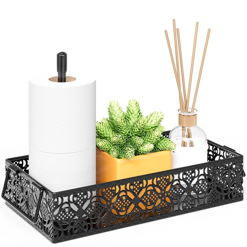 YIUKEA Toilet Tank Topper Paper Basket - Black Bathroom Basket Decor Box with Magnetic Paper Towel Holder for Organizing - Image 1