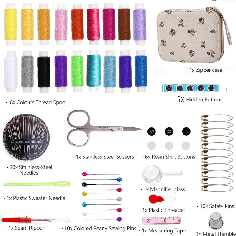 Bobode Floral Sewing Kit Printing Sewing Project Kits,Professional Sewing Supplies for Adults, Zipper Sewing Needles Set, 87 PCS Travel Sewing Accessory for Emergency, Home - Image 2