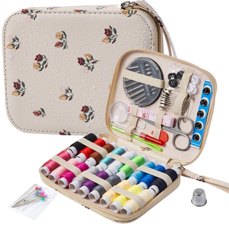 Bobode Floral Sewing Kit Printing Sewing Project Kits,Professional Sewing Supplies for Adults, Zipper Sewing Needles Set, 87 PCS Travel Sewing Accessory for Emergency, Home - Image 1