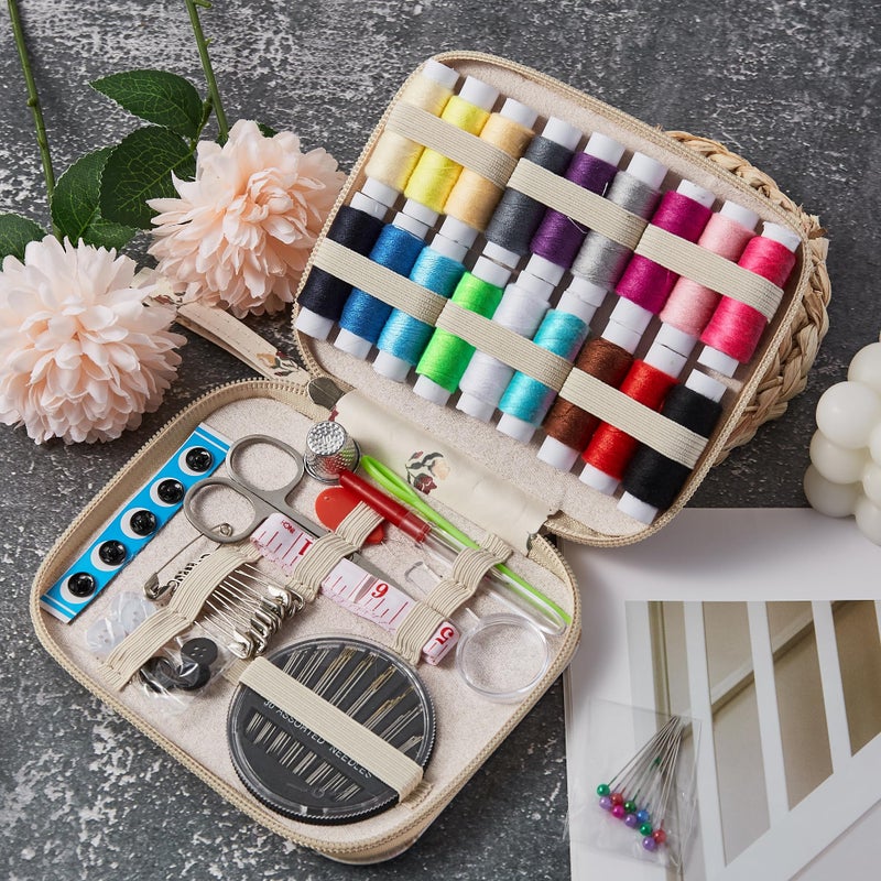 Bobode Floral Sewing Kit Printing Sewing Project Kits,Professional Sewing Supplies for Adults, Zipper Sewing Needles Set, 87 PCS Travel Sewing Accessory for Emergency, Home - Image 5