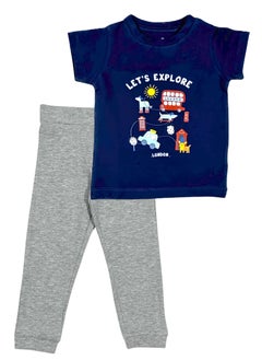 Let's Explore Set (Blue T-shirt + Light Grey Sweatpants)