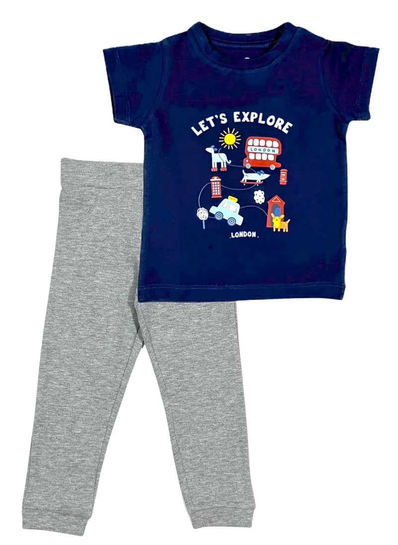 Baby Co. - Let's Explore Set (Blue T-shirt + Light Grey Sweatpants) - Image 1
