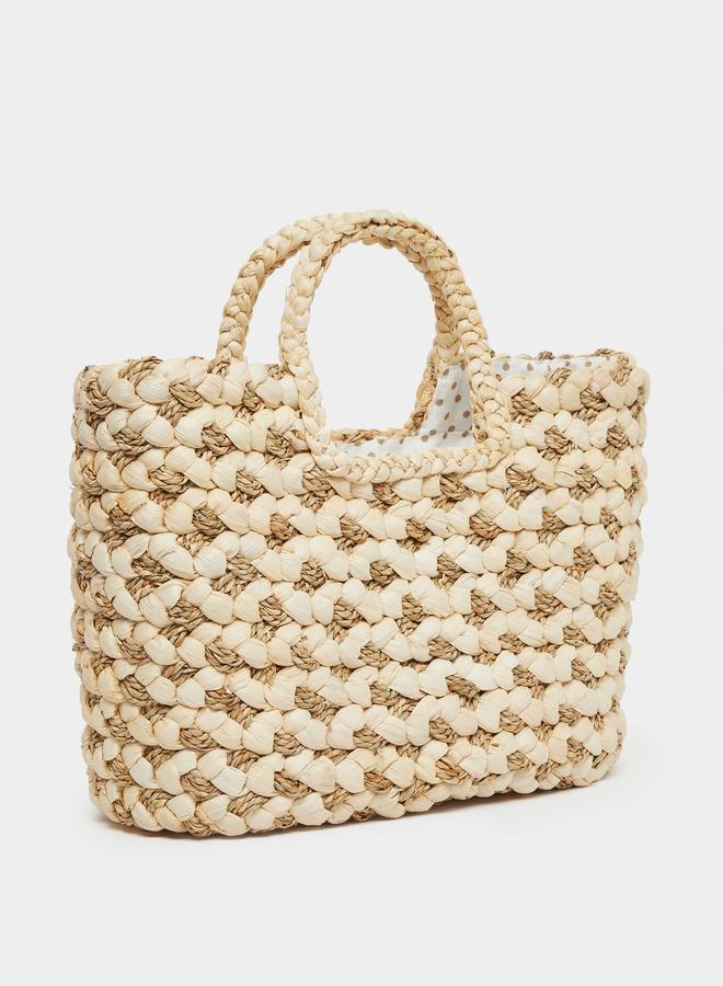 Styli Two Tone Braided Beach Handbag - Image 1