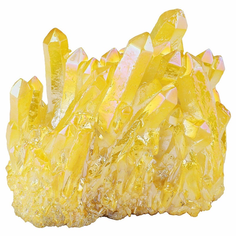 mookaitedecor mookaitedecor Titanium Coated Natural Rock Crystal Cluster Geode Stone Specimen Yellow 