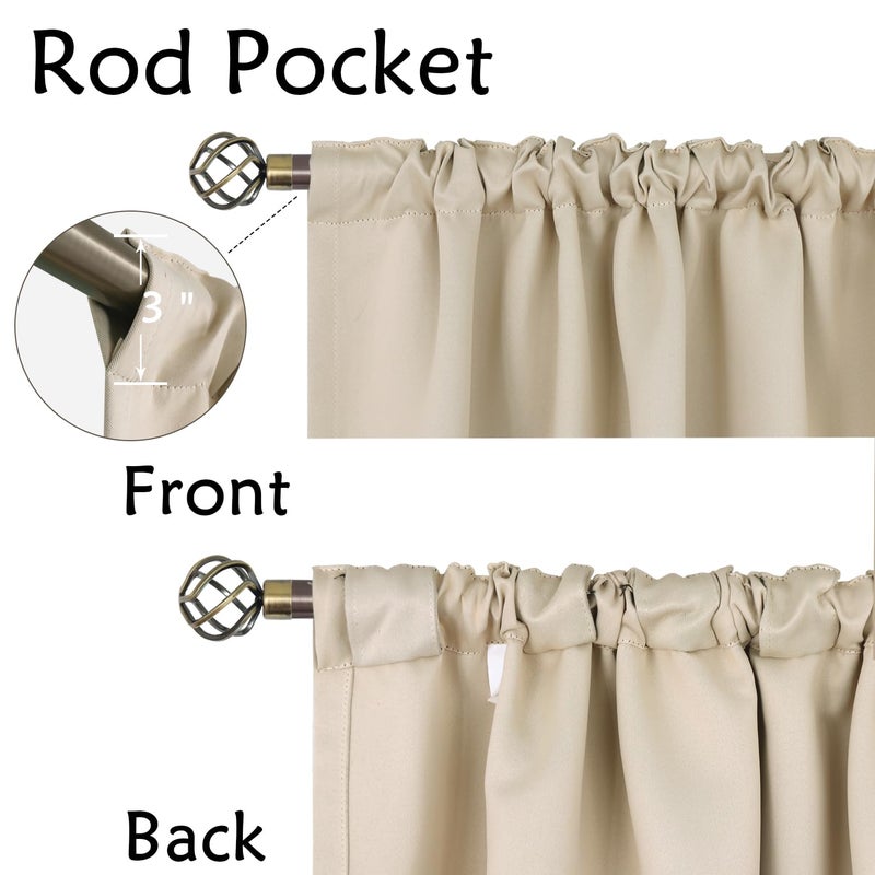 BGment Champagne Blackout Curtains 63 Inch Length for Bedroom - Rod Pocket and Back Tab Thermal Insulated Room Darkening Curtains for Living Room, 2 Window Curtains, 42 x 63 Inch, Champagne - Image 2