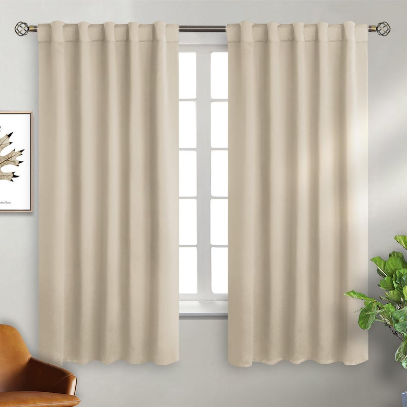 BGment Champagne Blackout Curtains 63 Inch Length for Bedroom - Rod Pocket and Back Tab Thermal Insulated Room Darkening Curtains for Living Room, 2 Window Curtains, 42 x 63 Inch, Champagne - Image 1