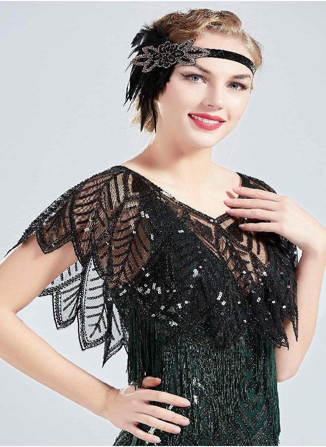 BABEYOND BABEYOND 1920s Shawl Wraps Sequin Beaded Evening Cape Bridal Shawl (Black) 