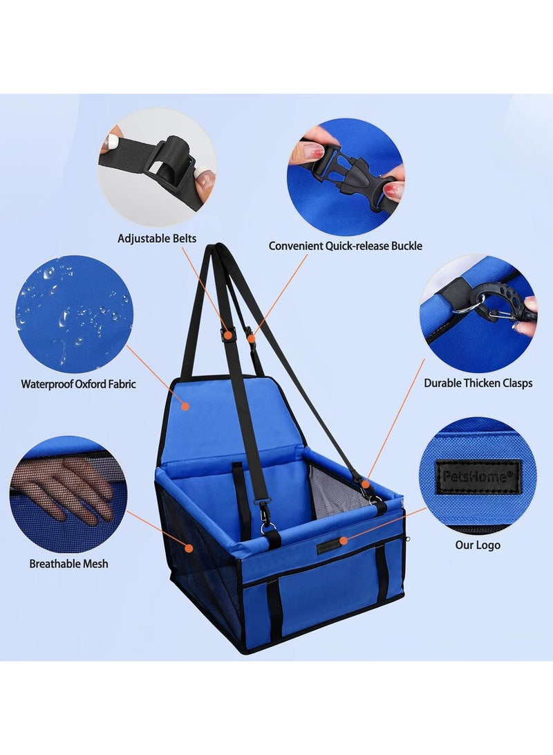 Dog Car Seat Foldable Dog Car Booster Seat Waterproof Breathable Oxford Travel Bag for Small to Medium Dogs, Puppies, and Pets-Pure Blue - Image 3