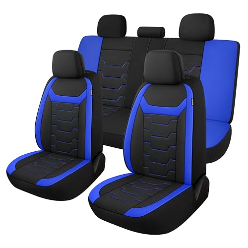 CAROMOP Breathable Car Seat Covers Full Seats,3D Air Mesh Cloth Seat Covers for Cars, Split Bench Compatible Car Interior Covers, Universal Fit Most Car Sedan Truck SUV(Black/Blue)