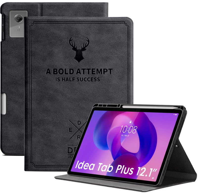 Robustrion Cover for Lenovo Idea Tab Plus 12.1 inch Cover Case with [Pencil Holder], Deer Flip Cover Case for Lenovo Idea Tab Plus Tablet Cover [Auto Sleep Wake Support] - Black - Image 1