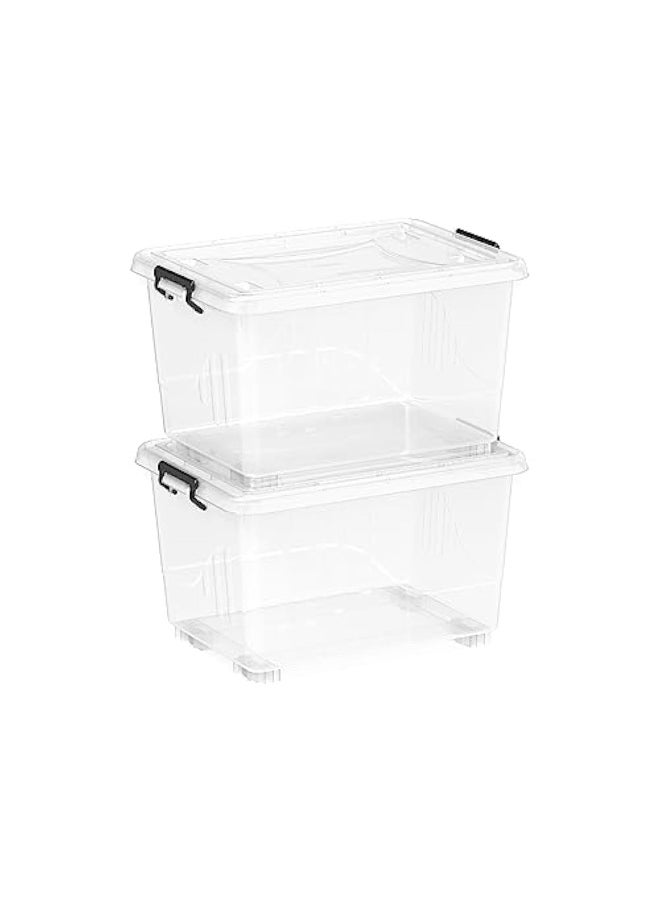 Cosmoplast 55L Clear Plastic Storage Set of 2 Box with Wheels & Lockable Lid  - Image 2