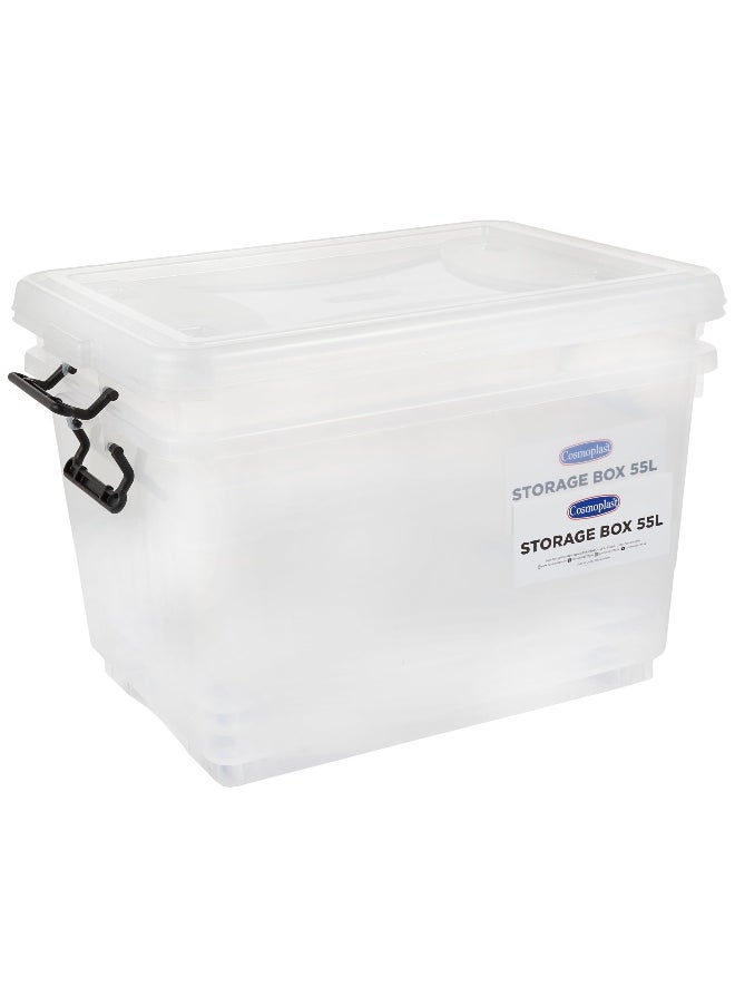 Cosmoplast 55L Clear Plastic Storage Set of 2 Box with Wheels & Lockable Lid  - Image 4