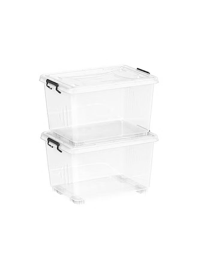 Cosmoplast 55L Clear Plastic Storage Set Of 2 Box With Wheels & Lockable Lid - Image 3