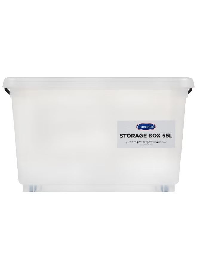 Cosmoplast 55L Clear Plastic Storage Set Of 2 Box With Wheels & Lockable Lid - Image 1