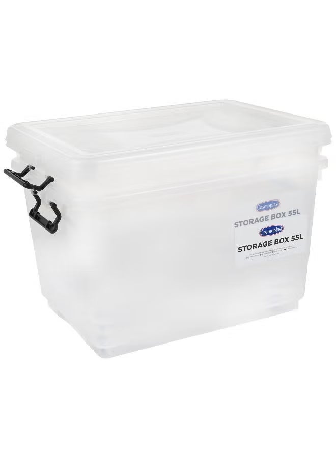Cosmoplast 55L Clear Plastic Storage Set Of 2 Box With Wheels & Lockable Lid - Image 2