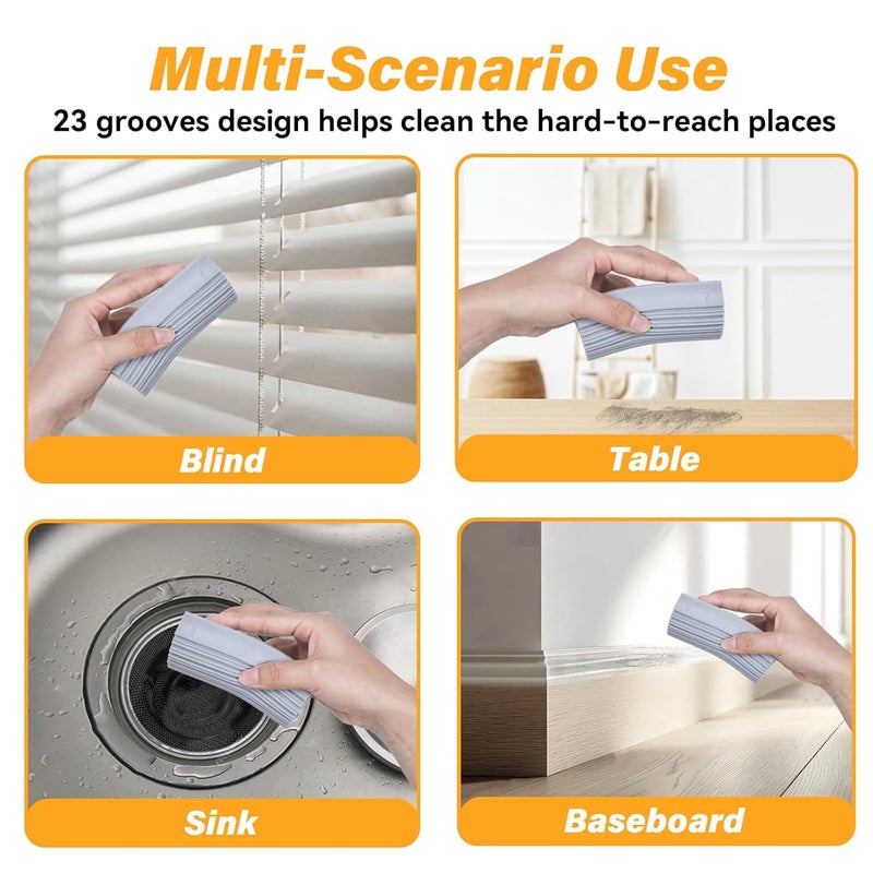 YFUIF 2Pack Damp Clean Duster Sponge Magic Sponge Eraser Baseboard Cleaner Tool Dusters for Cleaning Blinds Glass Vents Railings MirrorsWindow Track Grooves and Faucets - Image 4